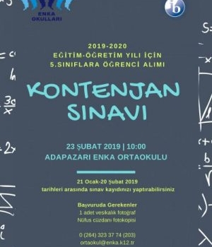 2019/2020 5. Sınıflara Öğrenci Alımı Kontenjan Sınavı 2019/2020 5. Sınıflara Öğrenci Alımı Kontenjan Sınavı