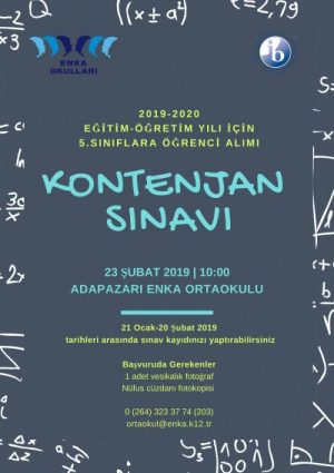 2019/2020 5. Sınıflara Öğrenci Alımı Kontenjan Sınavı
